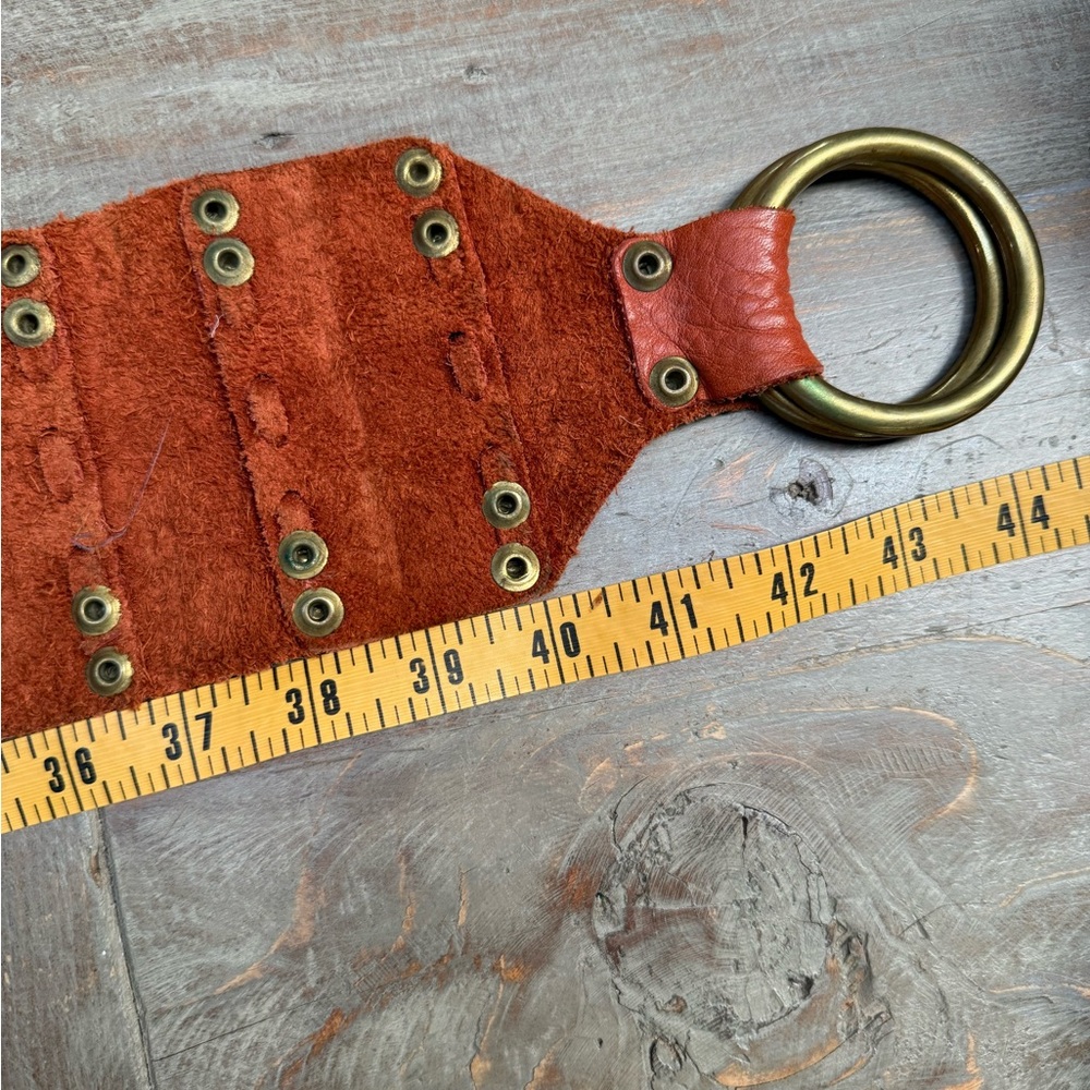 Studded Wide Leather Belt with Brass Accents - Picture 4 of 6